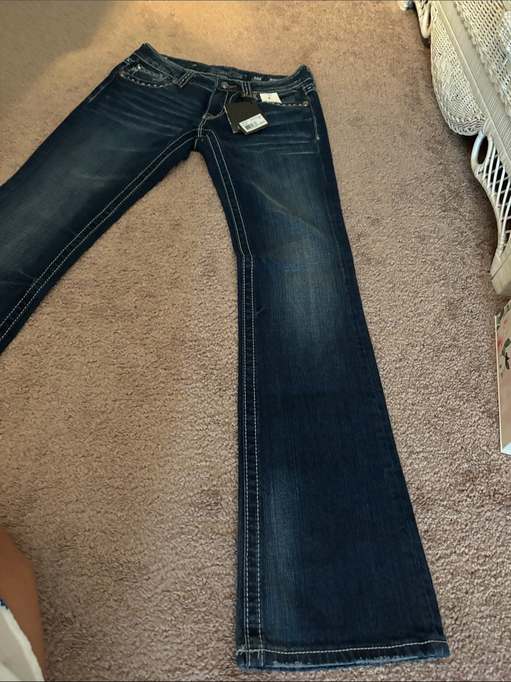 Miss Me Dark Indigo Bootcut Jeans with Gold Embroidery and Studs - Picture 8 of 13